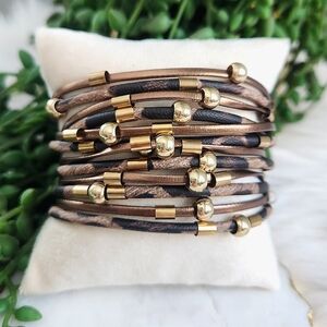 New Ryze Women's Animal Print Strappy Vegan Leather Magnetic Wrap Bracelet